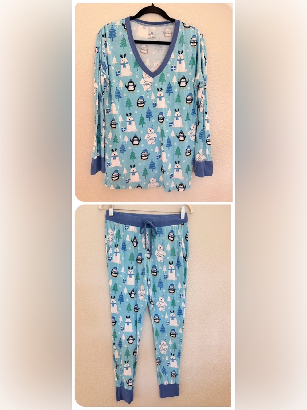 Bums & Roses Polar Bear and Penguin Holiday Bamboo Pajama Set, Size M